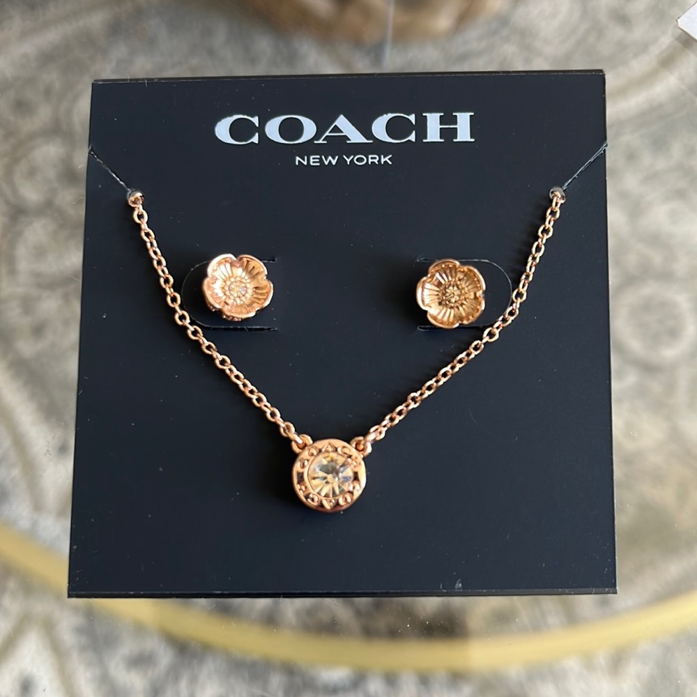 Coach Earrings and Necklace set In Rose Gold - Picture 3 of 4